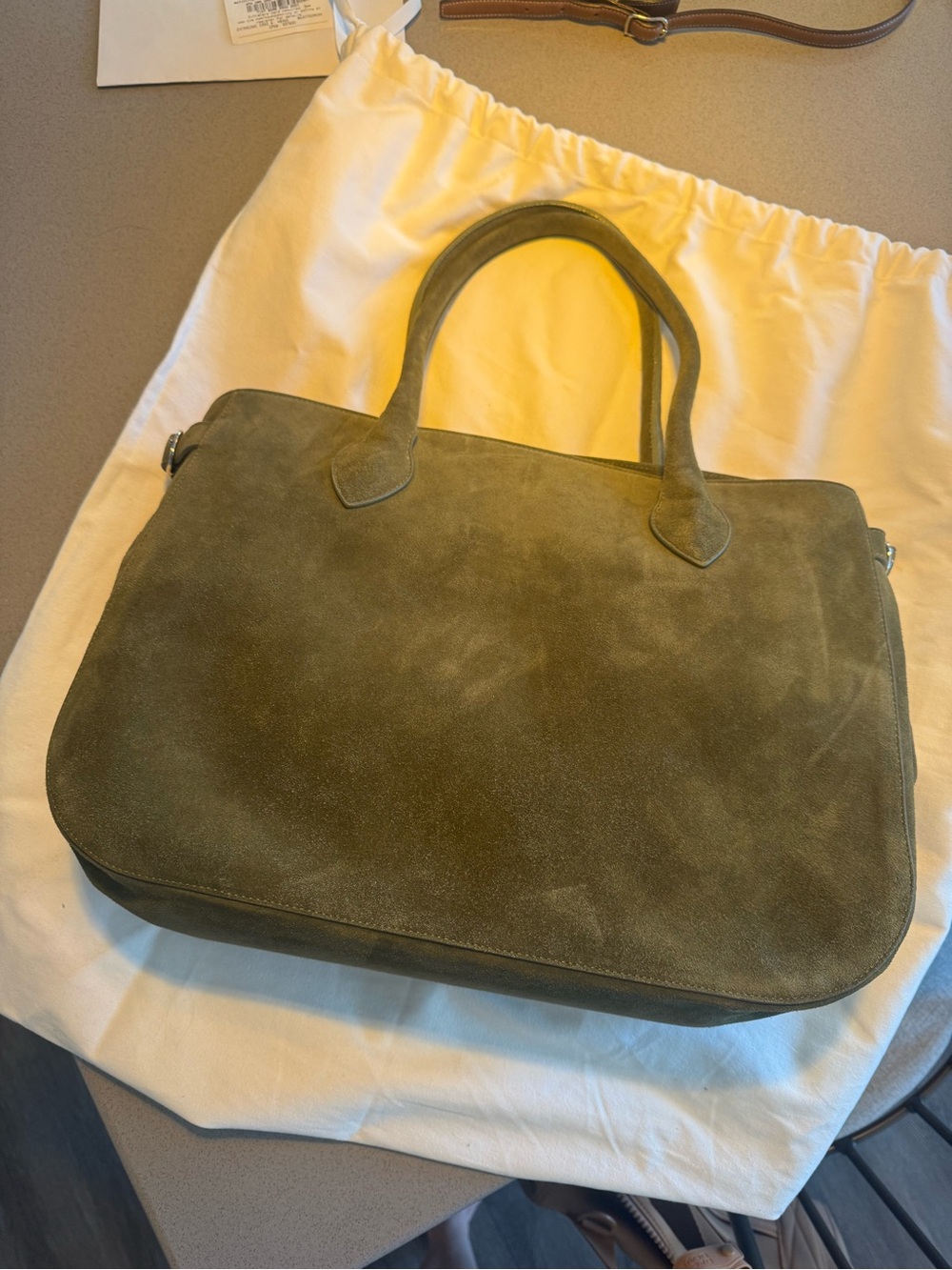 Reformation Overside Patrizia Bag, Olive Green Suede - Picture 2 of 5